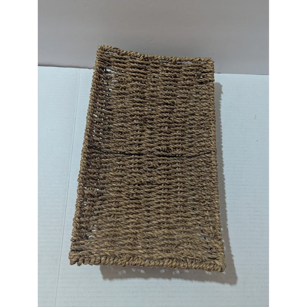 Woven Seagrass Wicker Tray Rectangular Footed Riser Brown Coastal Boho 13x8